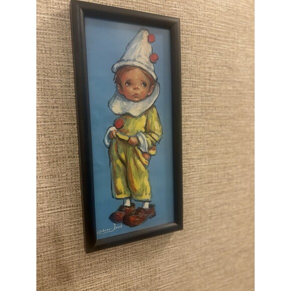 Leighton Jones Framed Signed Clown Painting on Canvas, Small 13x6 - Picture 5 of 7